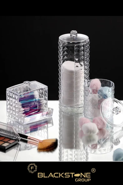 F BLACKSTONE 3 Lü Kapaklı Makyaj Organizeri Pamukluk Disklik Çok Amaçlı Makyaj Organizeri