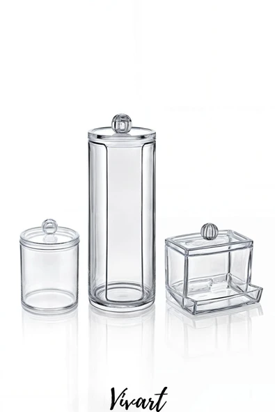 Vivart 3 Lü Kapaklı Makyaj Organizeri Pamukluk Disklik Çok Amaçlı Makyaj Organizeri - 2