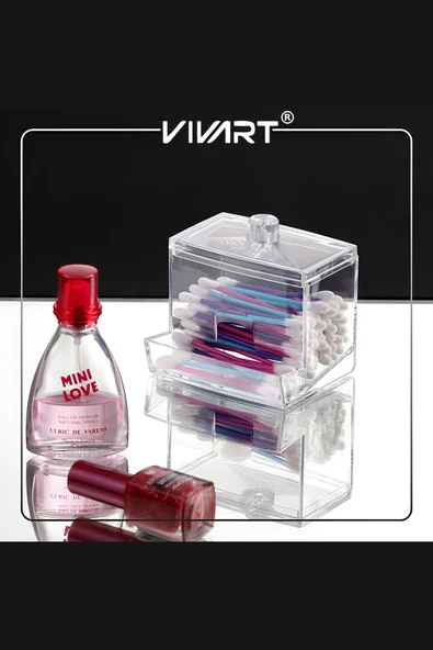 Vivart Özel Tasarım Kapaklı Kristal Pamuklu Çubuk Organizer Kulak Çubuğu - 2