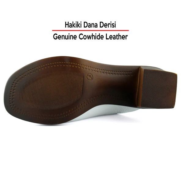 Erkan Saçmacı Valery Beyaz Hakiki Dana Derisi Önü Açık Kalın Topuklu Terlik - 6