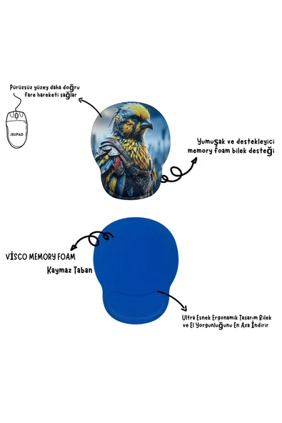 Bilek Destekli Memory Foam Kaymaz Taban Mouse Pad MSP-012 DESENLİ 0006 - 3