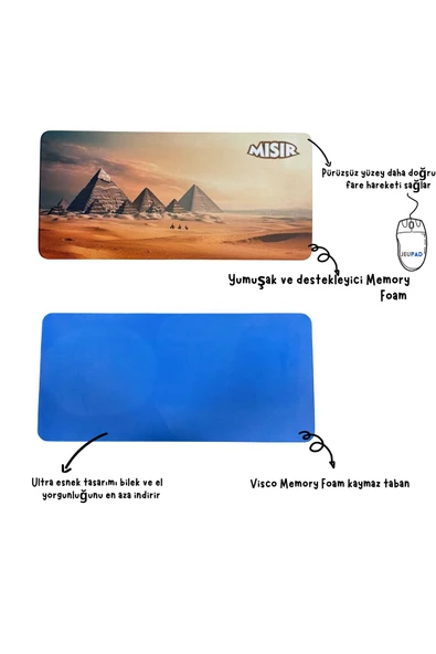Büyük Boy Mısır Piramitleri Baskılı Memory Foam Kaymaz Taban Mouse Pad  MOUSE - 2