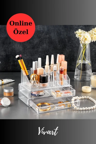 Vivart 3 Çekmeceli Klasik Makyaj & Takı Düzenleyici Organizer Seti