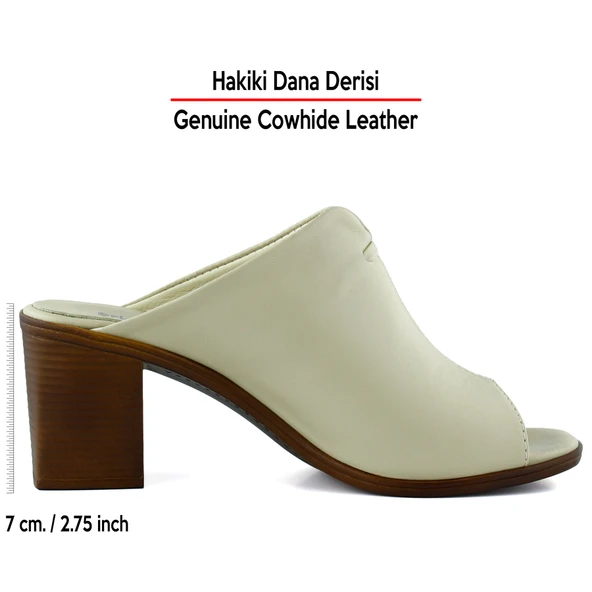 Erkan Saçmacı Valery Bej Hakiki Dana Derisi Önü Açık Kalın Topuklu Terlik - 2