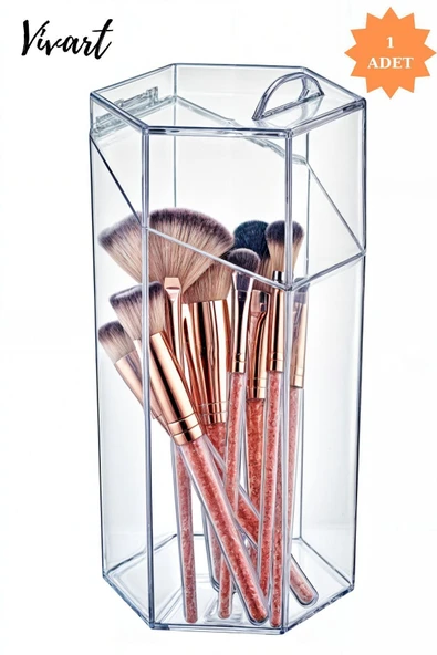 Vivart Büyük Boy Kapaklı Makyaj Fırça Düzenleme Kutusu Çok Amaçlı Dekoratif Makyaj Organizer