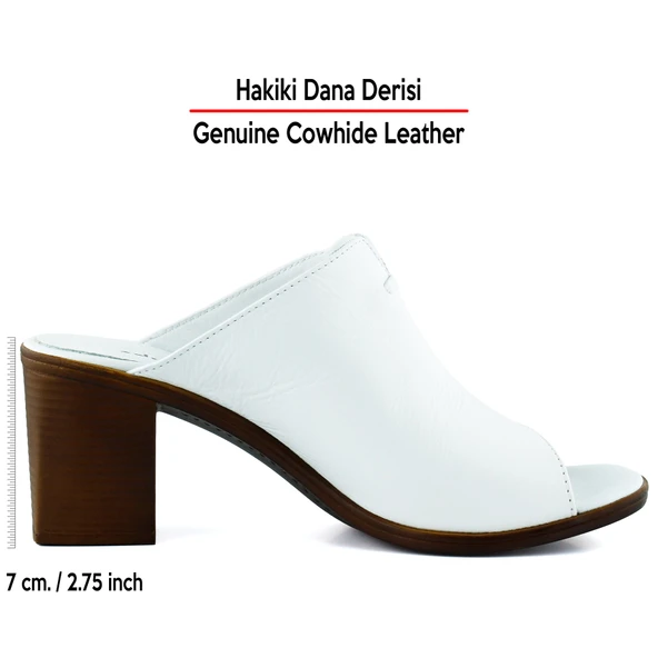 Erkan Saçmacı Valery Beyaz Hakiki Dana Derisi Önü Açık Kalın Topuklu Terlik - 2