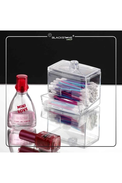 F BLACKSTONE Büyük Boy Kapaklı Kristal Pamuklu Çubuk Organizer Kulak Çubuğu