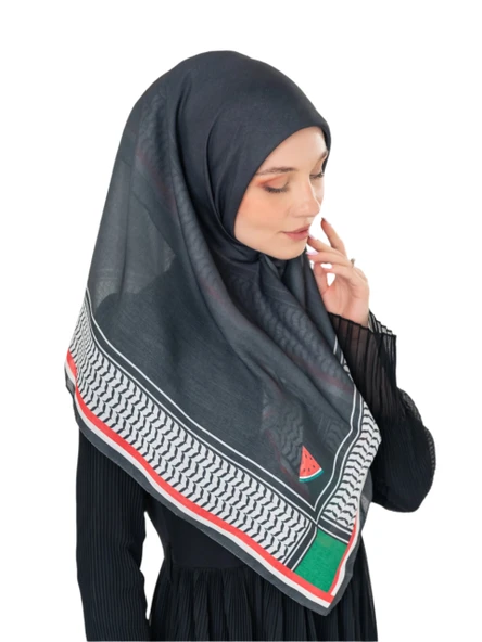 Filistin Eşarp Kefiye Siyah Rengi Çizgisiz Kadın Eşarp S100039 - 2