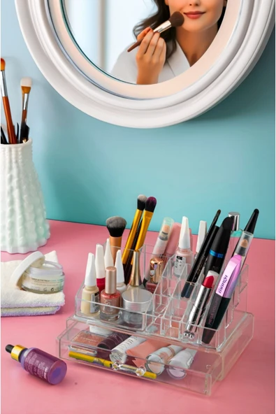 F BLACKSTONE Lüx Makyaj Organizeri Özel Tasarım Çekmeceli Akrilik Makyaj Malzeme Organizeri