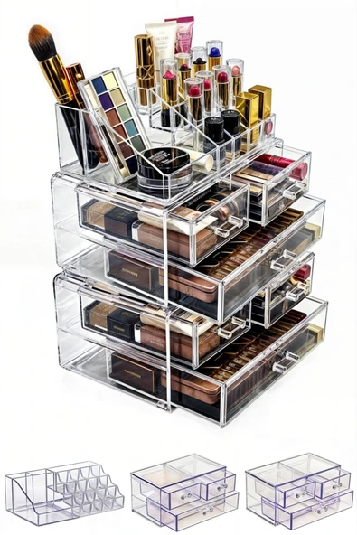 Vivart Princess Kalemlik Fırçalık Makyaj Düzenleyici Set 5 Katlı 6 Çekmeceli Akrilik Organize
