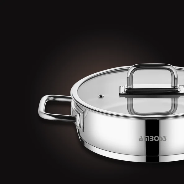 Nova Paslanmaz Çelik Cam Kapaklı Basık Tencere 30x8 cm - Resim 3