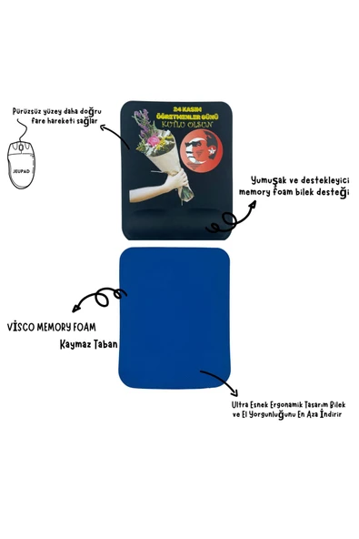 Bilek Destekli Öğretmenler Günü  Memory Foam Kaymaz Taban Mouse Pad MSP-009 - 2