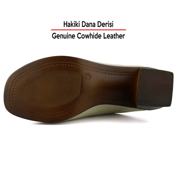 Erkan Saçmacı Valery Bej Hakiki Dana Derisi Önü Açık Kalın Topuklu Terlik - 6