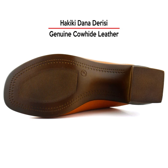 Erkan Saçmacı Valery Turuncu Hakiki Dana Derisi Önü Açık Kalın Topuklu Terlik - 6