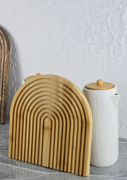 Mitra Porselen Yağlık Seti - Bambu Stantlı Yağdanlık Takımı - 2x600 ML - 3