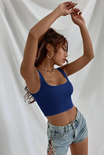 Kadın Lacivert Kalın Askılı Crop Top Büstiyer - 3