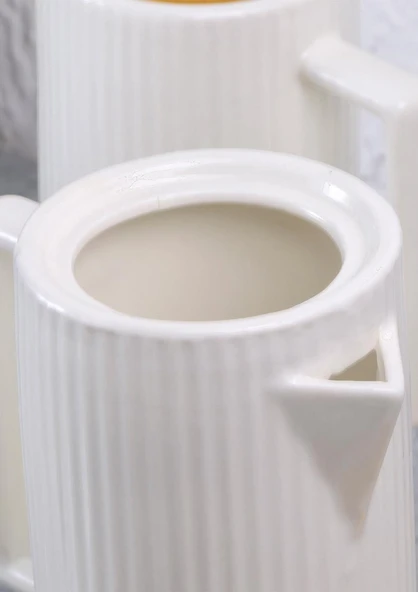 Mitra Porselen Yağlık Seti - Bambu Stantlı Yağdanlık Takımı - 2x600 ML - 7