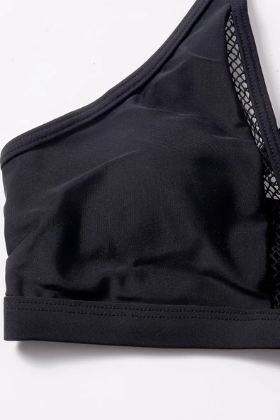 Kadın Siyah File Detaylı Özel Bikini Takımı - 7