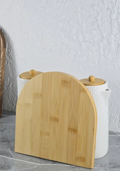 Mitra Porselen Yağlık Seti - Bambu Stantlı Yağdanlık Takımı - 2x600 ML - 4