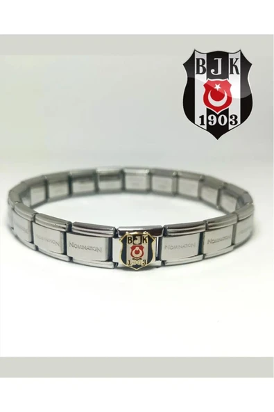 Stainless Steel 316l Çelik Italyan Gümüş Renk Bjk Model Taraftar Bileklik 19cm