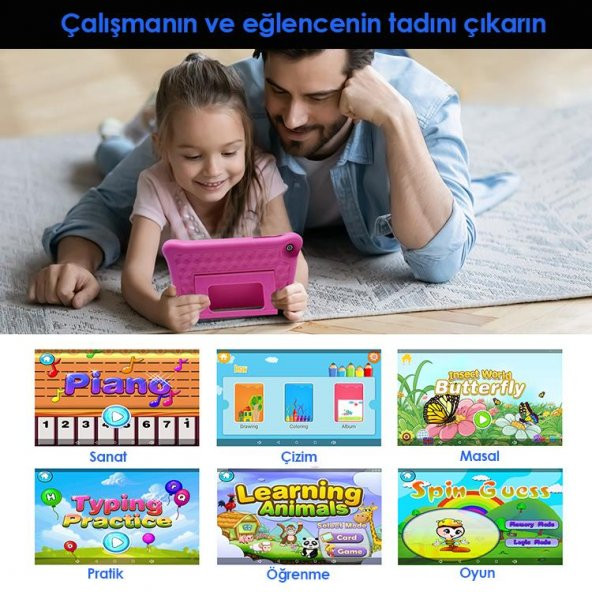 NPO 8" IPS Ekran 2GB 32GB Android 13.0 A133P 1.8GHz Antişok Çocuk Tableti, Kids Tablet Pembe RS407 - 5