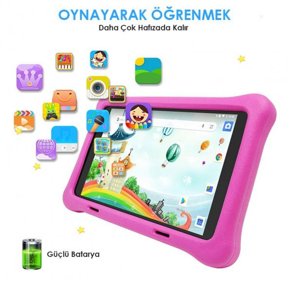 NPO 8" IPS Ekran 2GB 32GB Android 13.0 A133P 1.8GHz Antişok Çocuk Tableti, Kids Tablet Pembe RS407 - 7