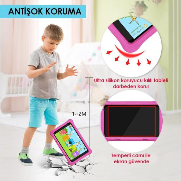 NPO 8" IPS Ekran 2GB 32GB Android 13.0 A133P 1.8GHz Antişok Çocuk Tableti, Kids Tablet Pembe RS407 - 9