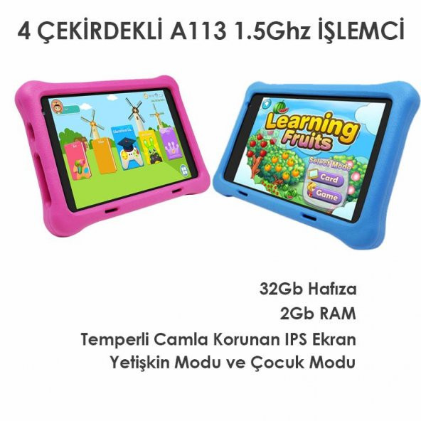 NPO 8" IPS Ekran 2GB 32GB Android 13.0 A133P 1.8GHz Antişok Çocuk Tableti, Kids Tablet Pembe RS407 - 11