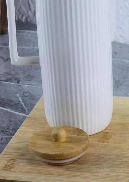 Mitra Porselen Yağlık Seti - Bambu Stantlı Yağdanlık Takımı - 2x600 ML - 5