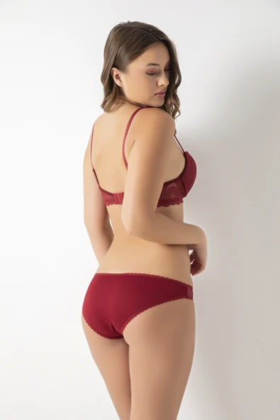 Kadın Bordo Straplez Push Up Dolgulu Sütyen Külot Takımı - 2
