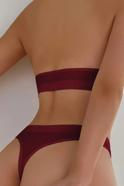 Kadın Bordo Seamless Tanga Sütyen Takım - 2