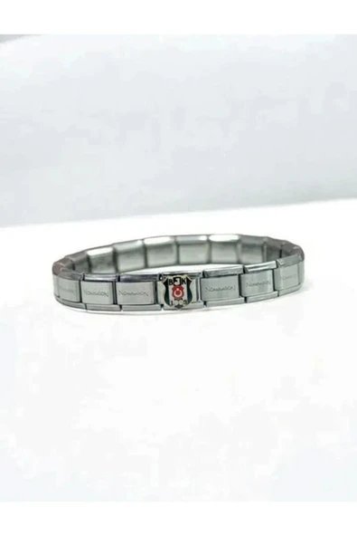 Stainless Steel 316l Çelik Italyan Gümüş Renk Bjk Model Taraftar Bileklik 19cm - 2