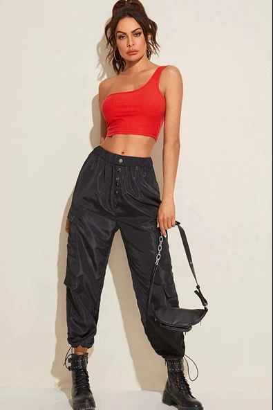 Kadın Kırmızı Tek Omuz Crop Büstiyer - 3