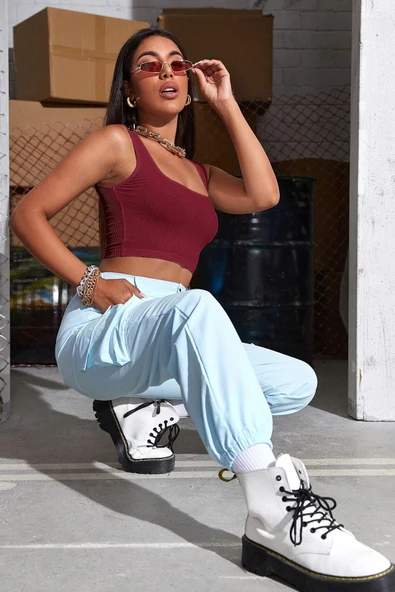 Kadın Bordo Kalın Askılı Crop Top Büstiyer - 5
