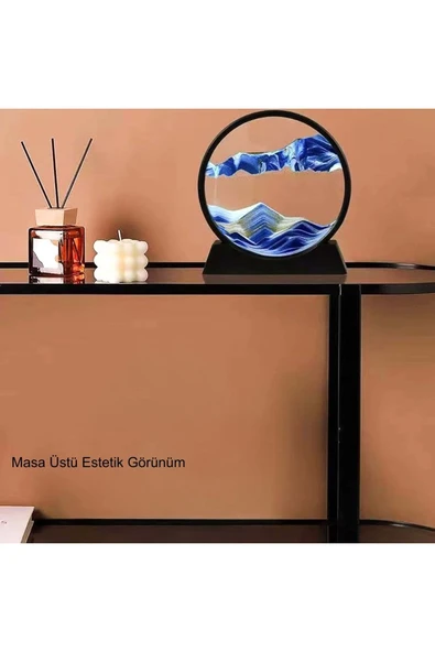 Plentiful Hareketli 3D Kum Saati 30cm Büyük Boy Mavi Yuvarlak 12inch Cam Dekoratif Sanatsal Rahatlatıcı - 4