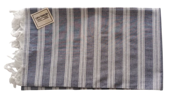 GRVTANIUM Kot Mavi %80 Pamuk 175x96cm Peştemal Püsküllü Banyo,Plaj,Hamam Havlusu M1