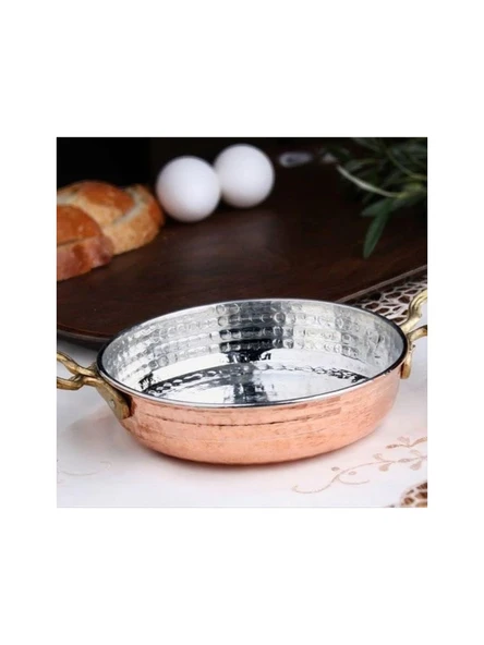 Dövme Bakır Kalın Bakır Sahan Yumurta Tava Kuymak Menemen Tava  Çapı 14 cm - 4