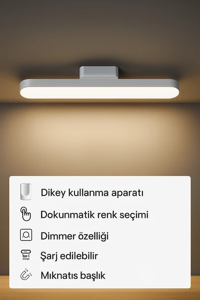 Dokunmatik Led Usb Şarjlı Aplik Kablosuz Mıknatıslı Lamba 3 Farklı Işık Rengi - 4