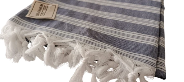 GRVTANIUM Kot Mavi %80 Pamuk 175x96cm Peştemal Püsküllü Banyo,Plaj,Hamam Havlusu M1 - 2