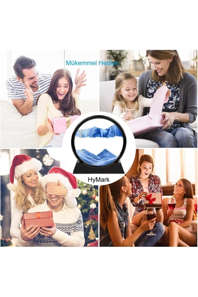 Plentiful Hareketli 3D Kum Saati 30cm Büyük Boy Mavi Yuvarlak 12inch Cam Dekoratif Sanatsal Rahatlatıcı - 8