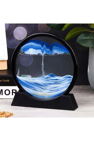 Plentiful Hareketli 3D Kum Saati 30cm Büyük Boy Mavi Yuvarlak 12inch Cam Dekoratif Sanatsal Rahatlatıcı - 2