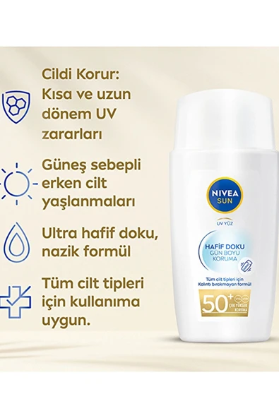 Nivea Sun Hafif Dokulu Güneş Koruyucu Yüz Kremi 50SPF 40 ml - Resim 3
