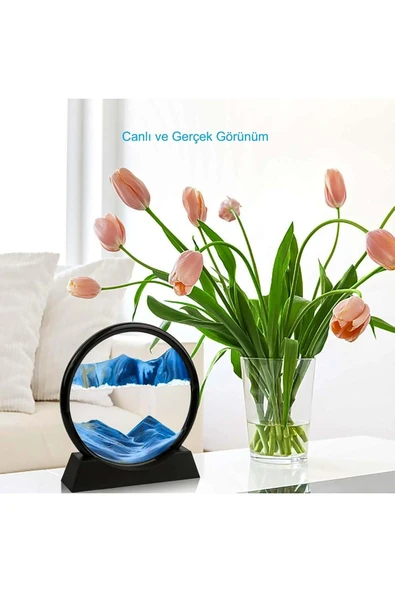 Plentiful Hareketli 3D Kum Saati 30cm Büyük Boy Mavi Yuvarlak 12inch Cam Dekoratif Sanatsal Rahatlatıcı - 3