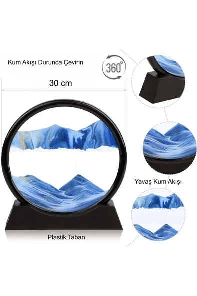 Plentiful Hareketli 3D Kum Saati 30cm Büyük Boy Mavi Yuvarlak 12inch Cam Dekoratif Sanatsal Rahatlatıcı - 5