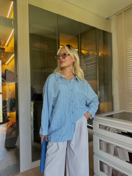Kadın Oversize Gömlek İndigo ürün görseli