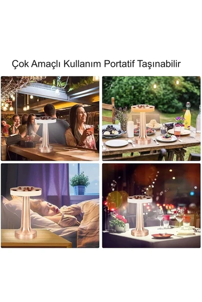 Retro Şarjlı Dekoratif Dokunmatik Metal Masa Lambası 3 Renk Mod Dim Edilebilir - 4