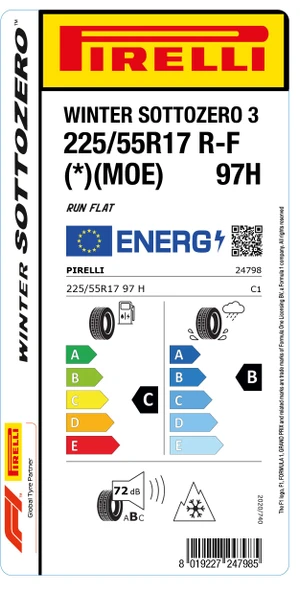 PİRELLİ 225/55R17 97H RFT * MOE WINTER SOTTOZERO KIŞ LASTİGİ ÜRETİM YILI:2023 - 2