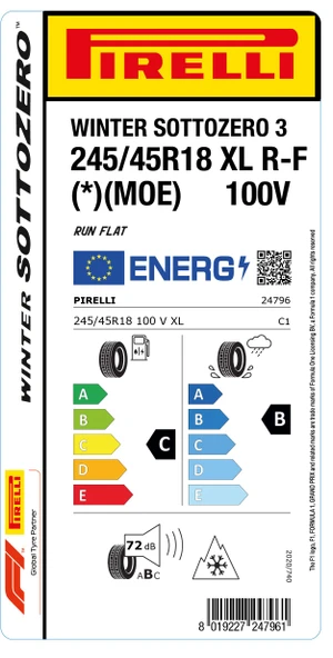 PİRELLİ 245/45R18 100V XL RFT * MOE WINTER SOTTOZERO KIŞ LASTİGİ ÜRETİM YILI:2023 - 2