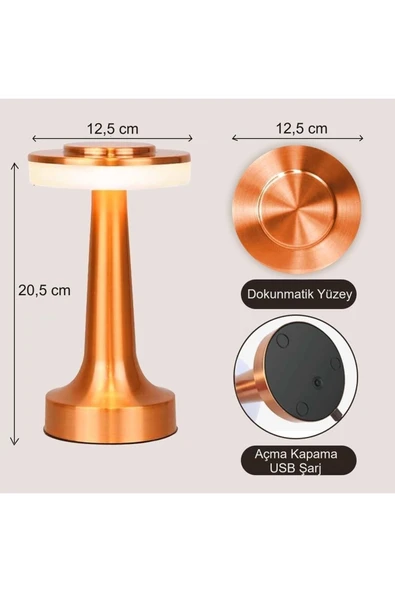 Retro Şarjlı Dekoratif Dokunmatik Metal Masa Lambası 3 Renk Mod Dim Edilebilir - 5