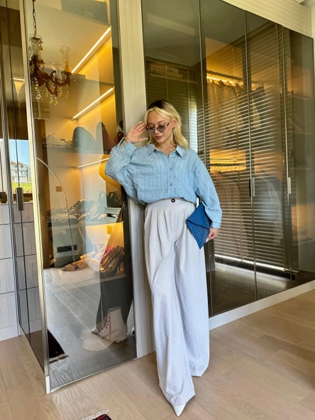 Kadın Oversize Gömlek İndigo - Resim 2